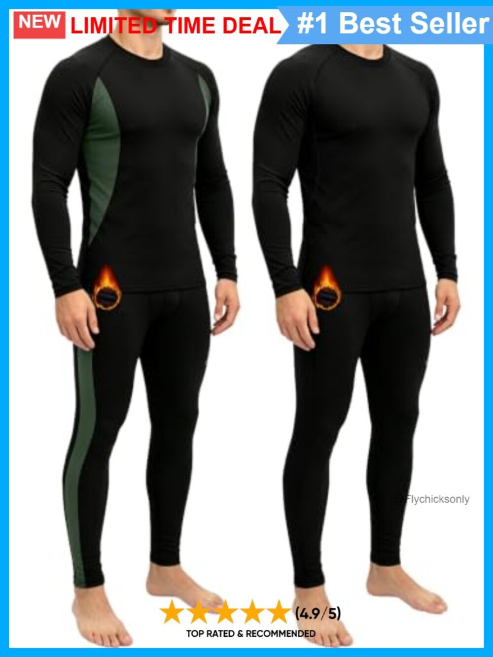 Men's Thermal Underwear Set Long Johns Fleece Lined Base Layer Compression